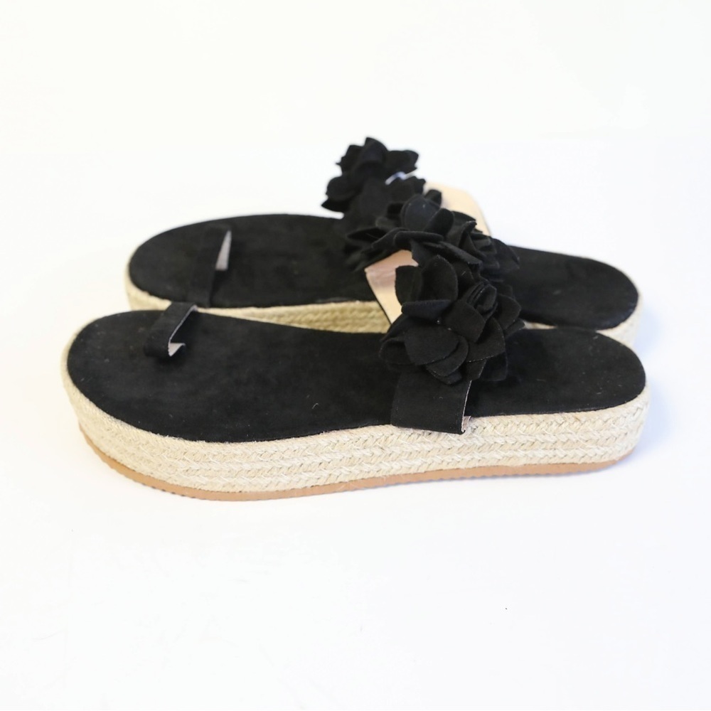 New black flower bow platform sandals open toe espadrilles summer resort straw
